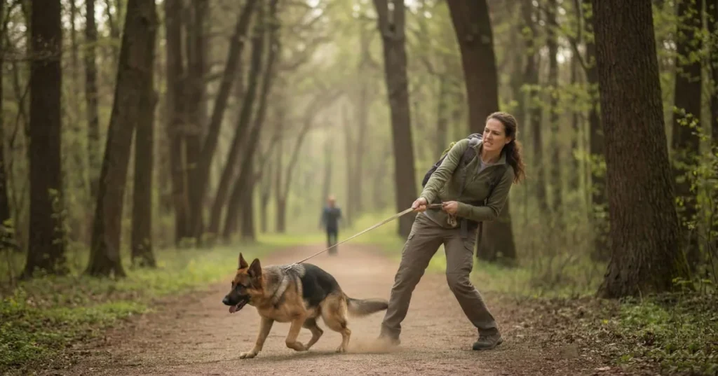 כלב מושך בטיול עם רצועה מתוחה