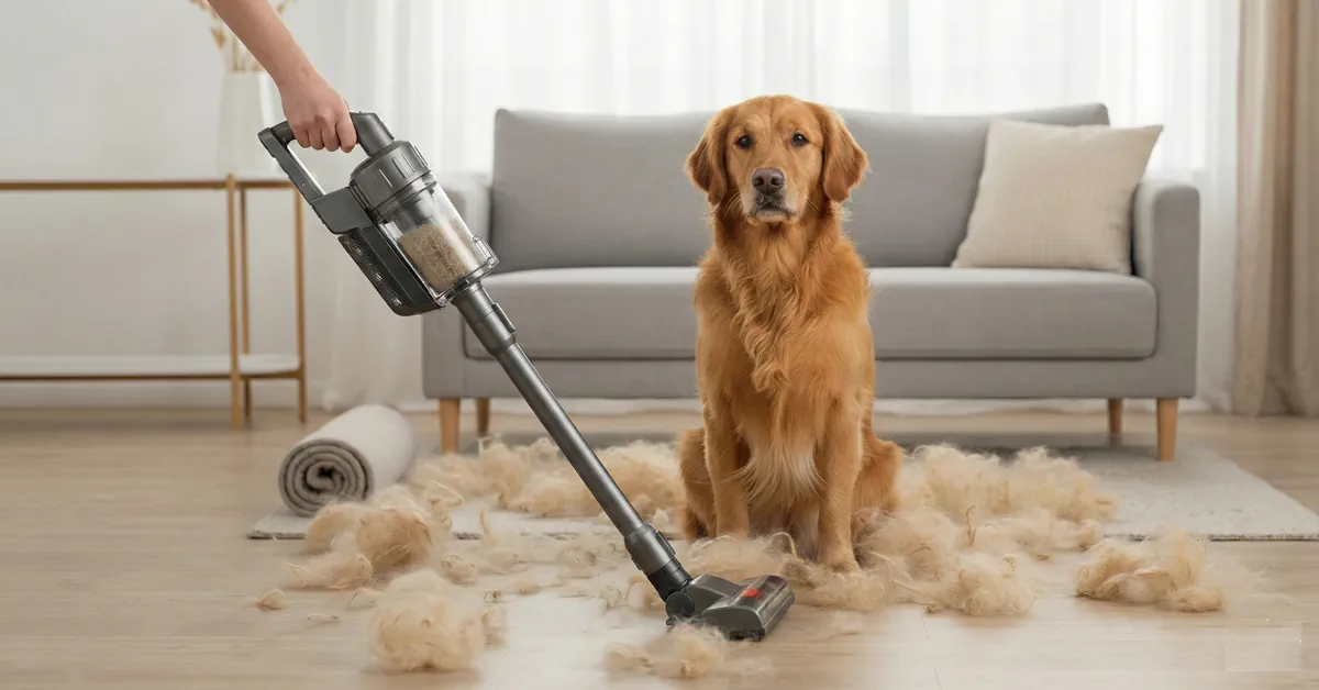 כלב משיר פרווה בזמן הברשה עם מברשת דילול